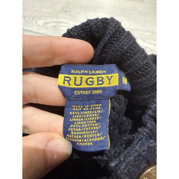 Vintage Rugby Ralph Lauren Cable Knit Sweater Shoulder Buttons | Size Medium - Picture 6 of 14